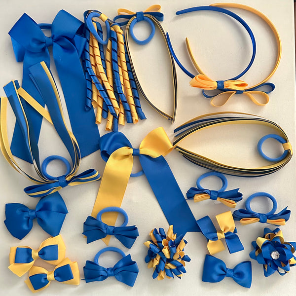 Royal blue and yellow gold School Hair Accessories Pack