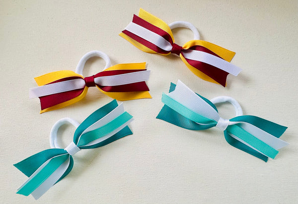 School Hair Accessories -custom made, any colour combination needed- Ribbon Bow Pair Hair Ties or Clips