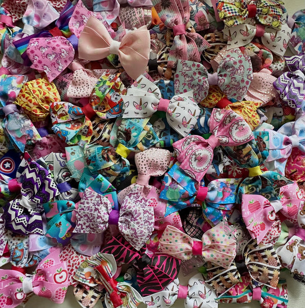 Mystery Pack of Ribbon Bows Clips, Hair Ties or Headbands