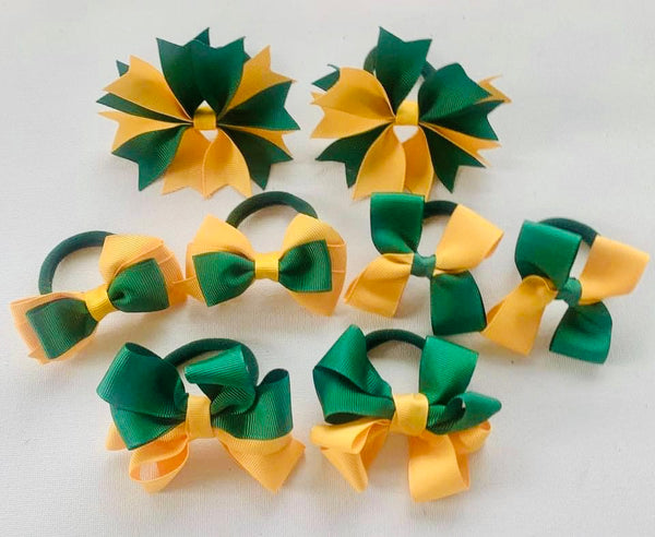 Forest green and yellow gold School Hair Accessories Pack