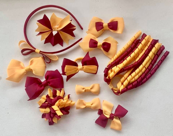 Yellow Gold and Maroon School Hair Accessories Pack