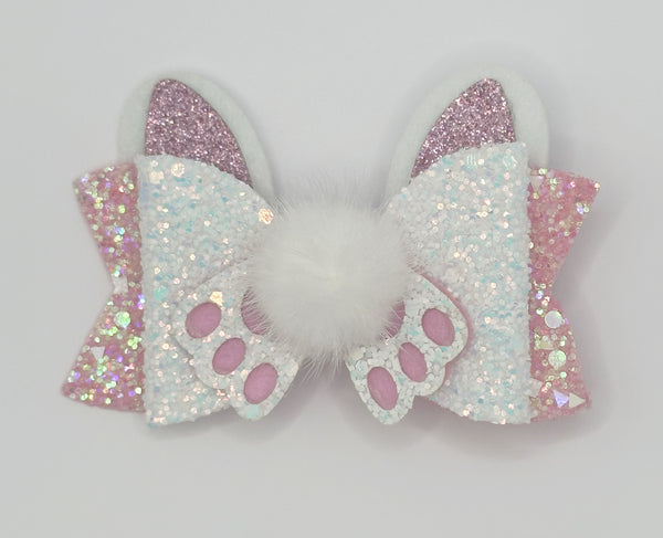 Pink and White Easter Bunny Hair Clip