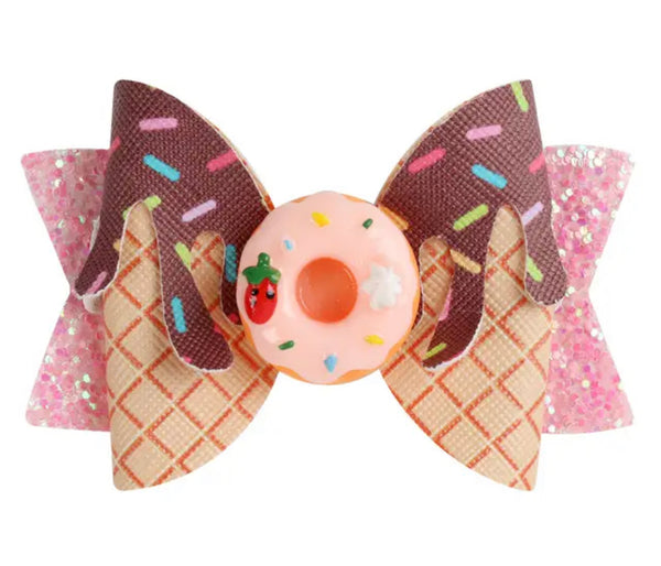 Pink Glitter Donut Hair Bow Clip