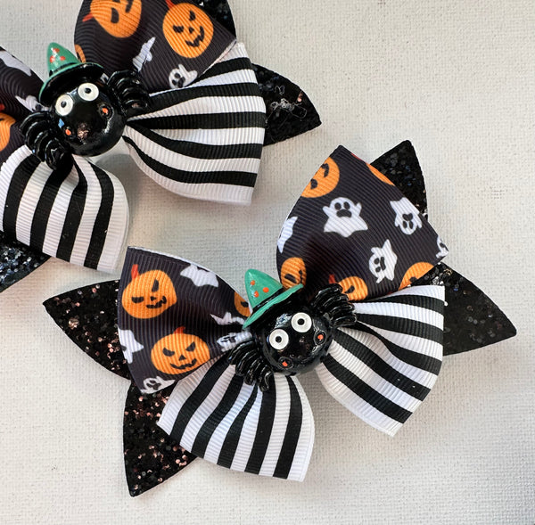 Glitter Spider, Ghost and Pumpkin Halloween Bow Clip
