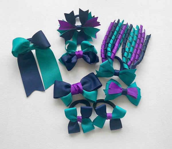 Jade, Navy and Purple School Hair Accessories Pack 1