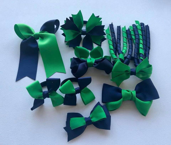 Emerald Green and Navy School Hair Accessories Pack 1