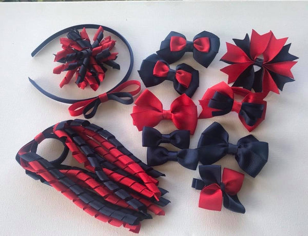 Navy and Red School Hair Accessories Pack 1