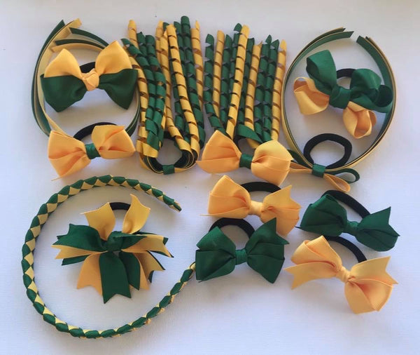 Forest Green and Yellow Gold School Hair Accessories Pack 4