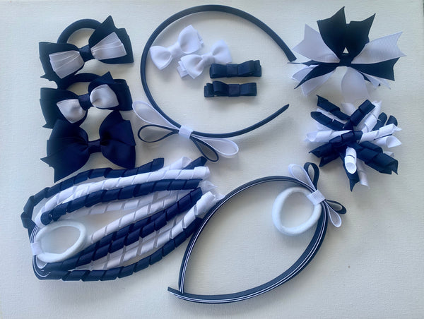 Navy and White School Hair Accessories Pack 1
