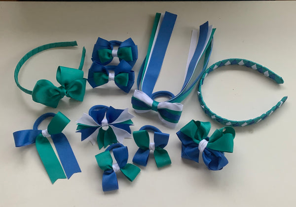 Jade, Royal blue and white School Hair Accessories Pack