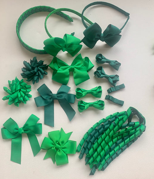 Emerald and Hunter (Light Green/Dark Green) School Hair Accessories Pack 2