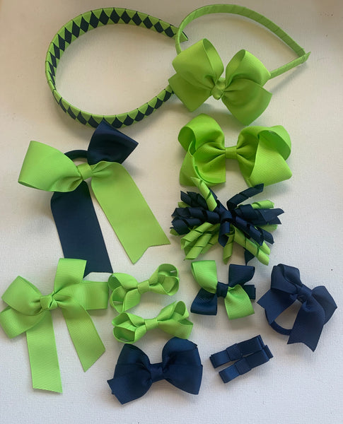 Apple Green and Navy School Hair Accessories Pack 1