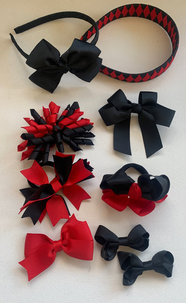 Red and Black School Hair Accessories Pack