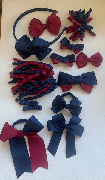 Navy and Maroon School Hair Accessories Pack 2