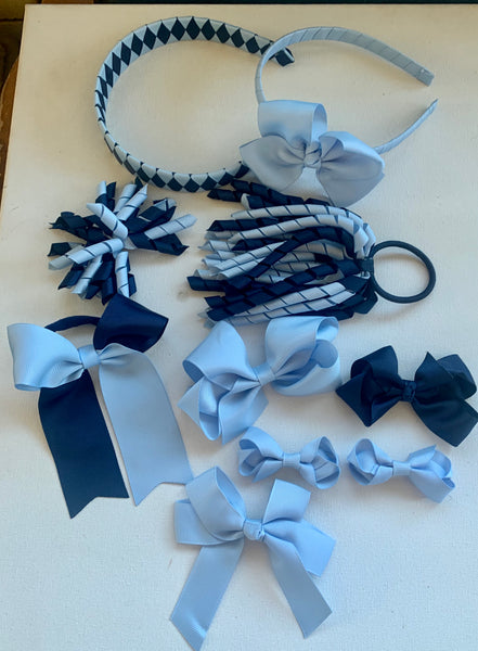 Bluebird (light blue) and Navy School Hair Accessories Pack 3