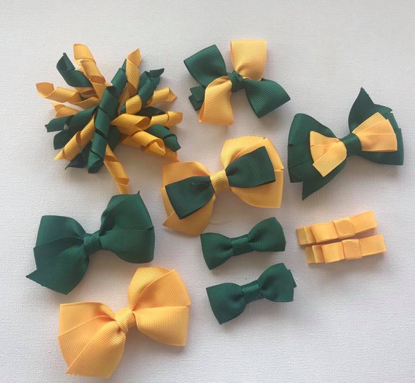 Hunter Green and Yellow Gold School Hair Accessories Pack 2