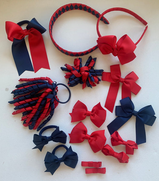 Navy and Red School Hair Accessories Pack 3