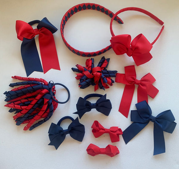 Navy and Red School Hair Accessories Pack 2
