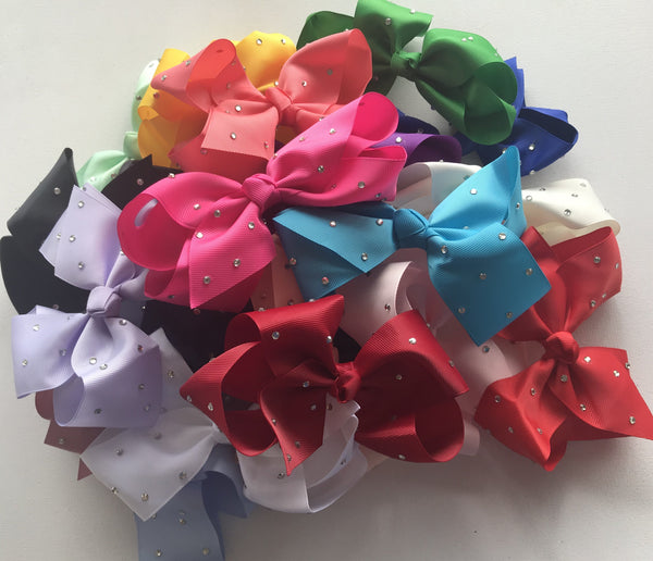 Mystery Pack of 5 Rhinestone Ribbon Bow Hair Clips