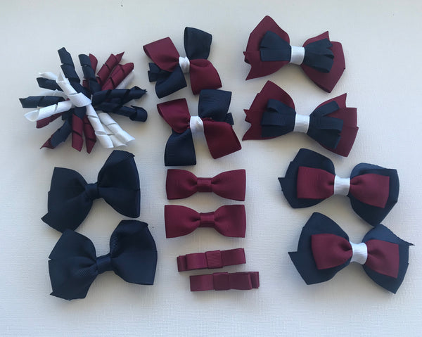 School Uniform, Sport Team Hair Accessories  -custom made, choose colours needed - Just Clips Pack 1