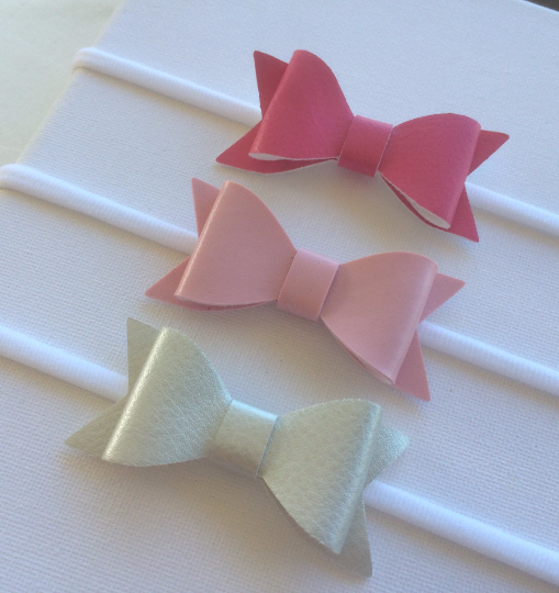 Faux Leather Bow Nylon Headbands 3 pack Hot Pink, Pink and Silver