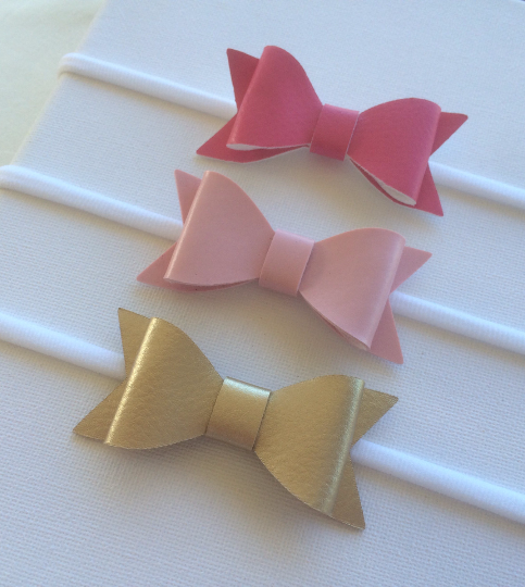 Faux Leather Bow Nylon Headbands 3 pack Hot Pink, Pink and Gold