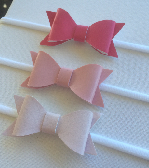 Faux Leather Bow Nylon Headband 3 pack Hot Pink, Pink, Lilac