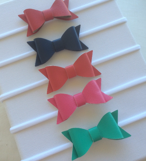 Faux Leather Bow Nylon Headband 5 pack Red, Navy, Coral, Hot Pink, Mint