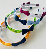 School Hair Accessories - custom made, choose colours needed- Ribbon Lined Mini Bows Headband