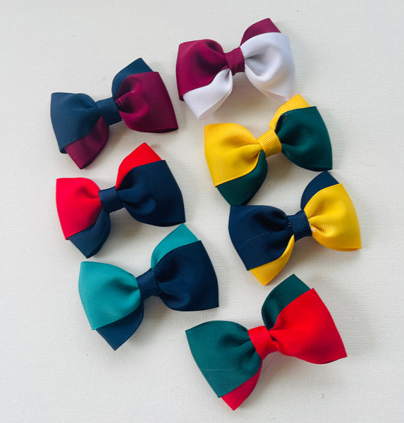 School Hair Accessories- custom made, choose colours needed- 2 Colour Bow Hair Tie, Clip or Headband