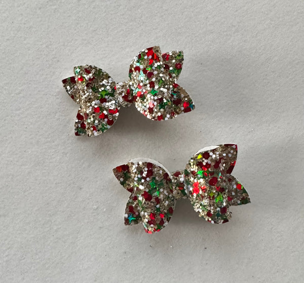 Pigtail pair Christmas Glitter Mix Mini Bows