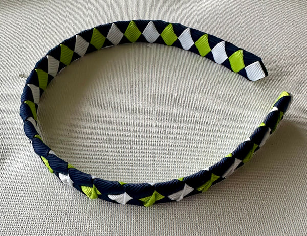 1.5cm wide woven headband navy blue, Apple green and white