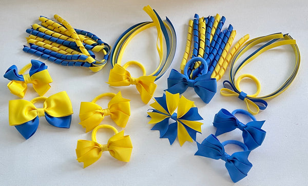 Daffodil yellow and royal blue school Hair Accessories Pack