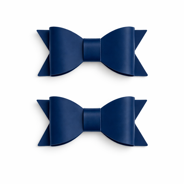 Pigtail Pair Navy Faux Leather School Bow Hair Clip School Hair Accessories