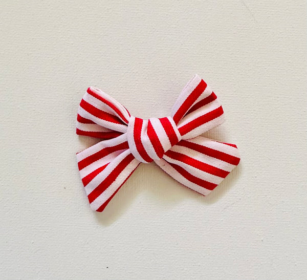 Red and white stripe Fabric Bow Hair Clip