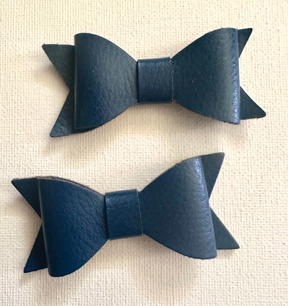 Pigtail Pair Navy Faux Leather School Bow Hair Clip School Hair Accessories