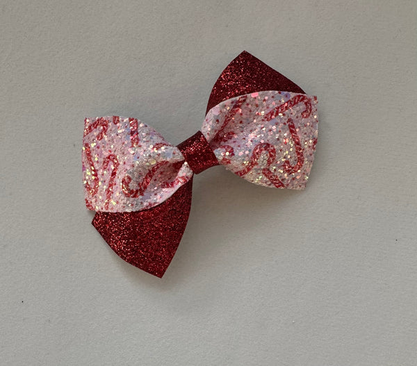 Christmas Glitter and Candy Cane Bow