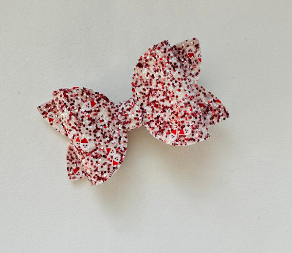 Christmas Red and White Glitter Santa Bow