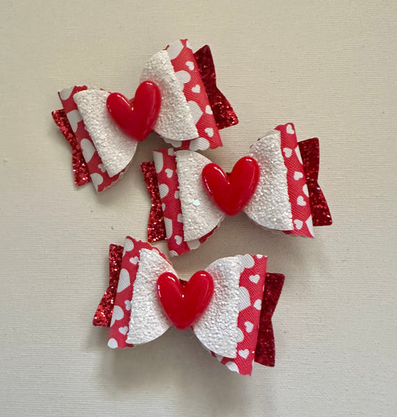 Red and White Hearts Valentine’s Day Bow Hair Clip