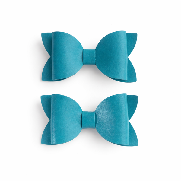 Pigtail Pair Jade Faux Leather School Bow Hair Clip School Hair Accessories