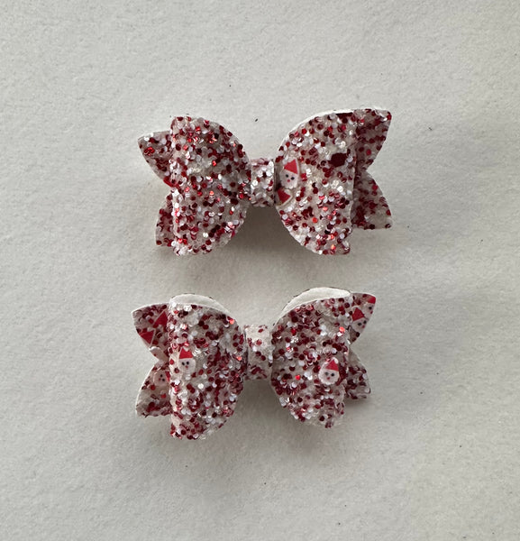Pigtail pair Red and White Santa Mini Bows