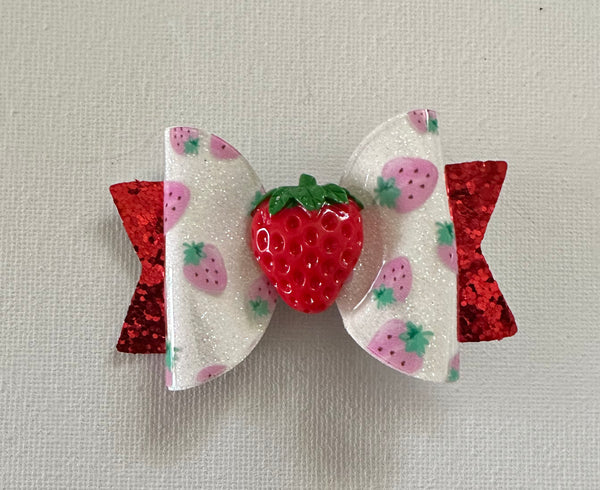 Strawberry Glitter Bow Hair Clip