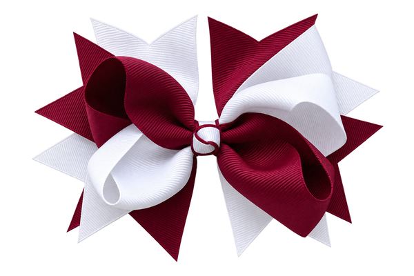 Maroon and White 4.5 Inch Bow Hair Clip School Hair Accessories