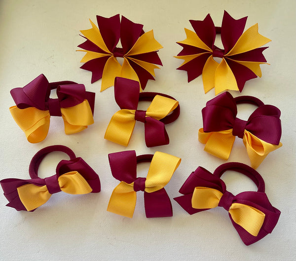 Yellow gold and maroon school Hair Accessories Pack