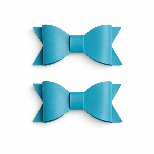 Pigtail Pair Turquoise Faux Leather School Bow Hair Clip School Hair Accessories