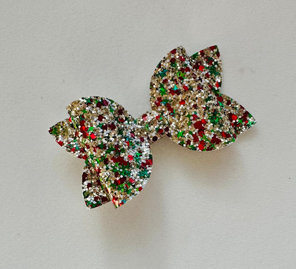 Christmas Green, Gold and Red Glitter Bow