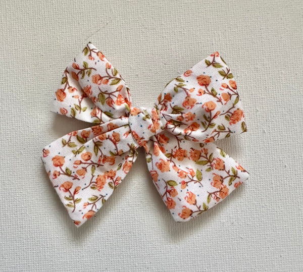 Orange Floral Fabric Bow Hair Clip