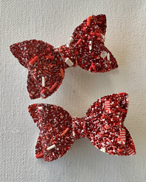 Christmas Glitter Confetti Red Pigtail Pair Bows