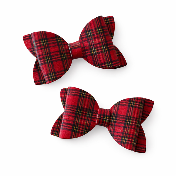 Red Tartan Christmas Pigtail Pair Bows