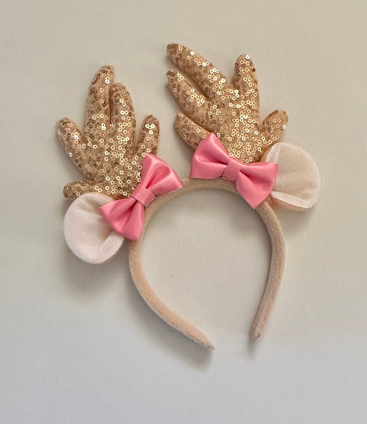Christmas Reindeer Pink Bow Headband
